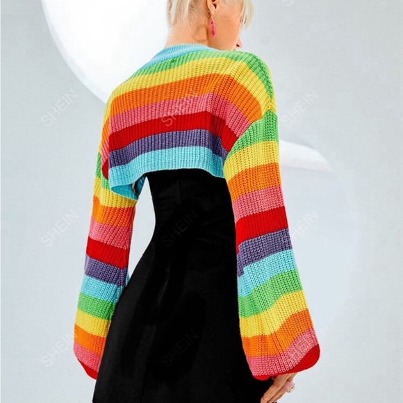 Rainbow Multicolored Striped Sweater Crop NEW - Picture 2 of 3